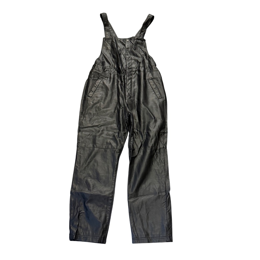 NWT Free People Brooklyn Vegan Faux Leather Overalls Black Size Small